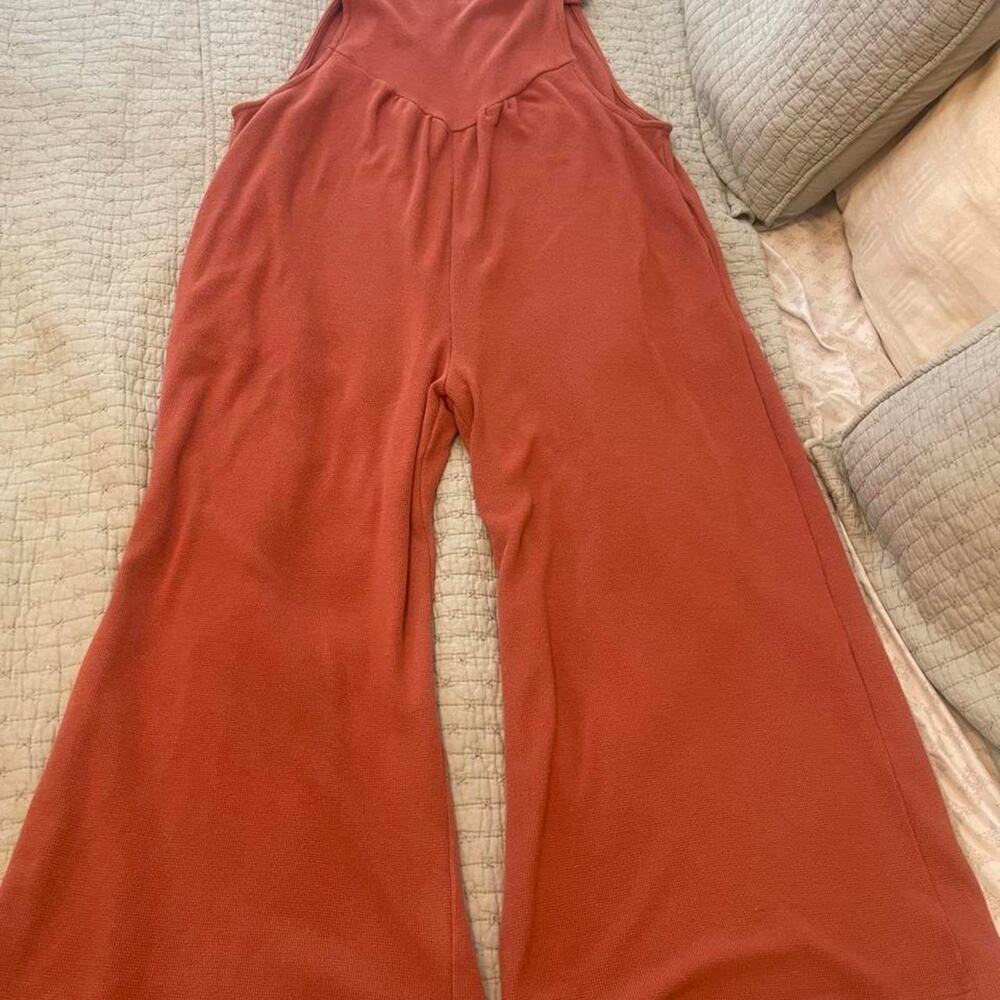 Adjustable Strap Orange Wide-Leg Jumpsuit XL